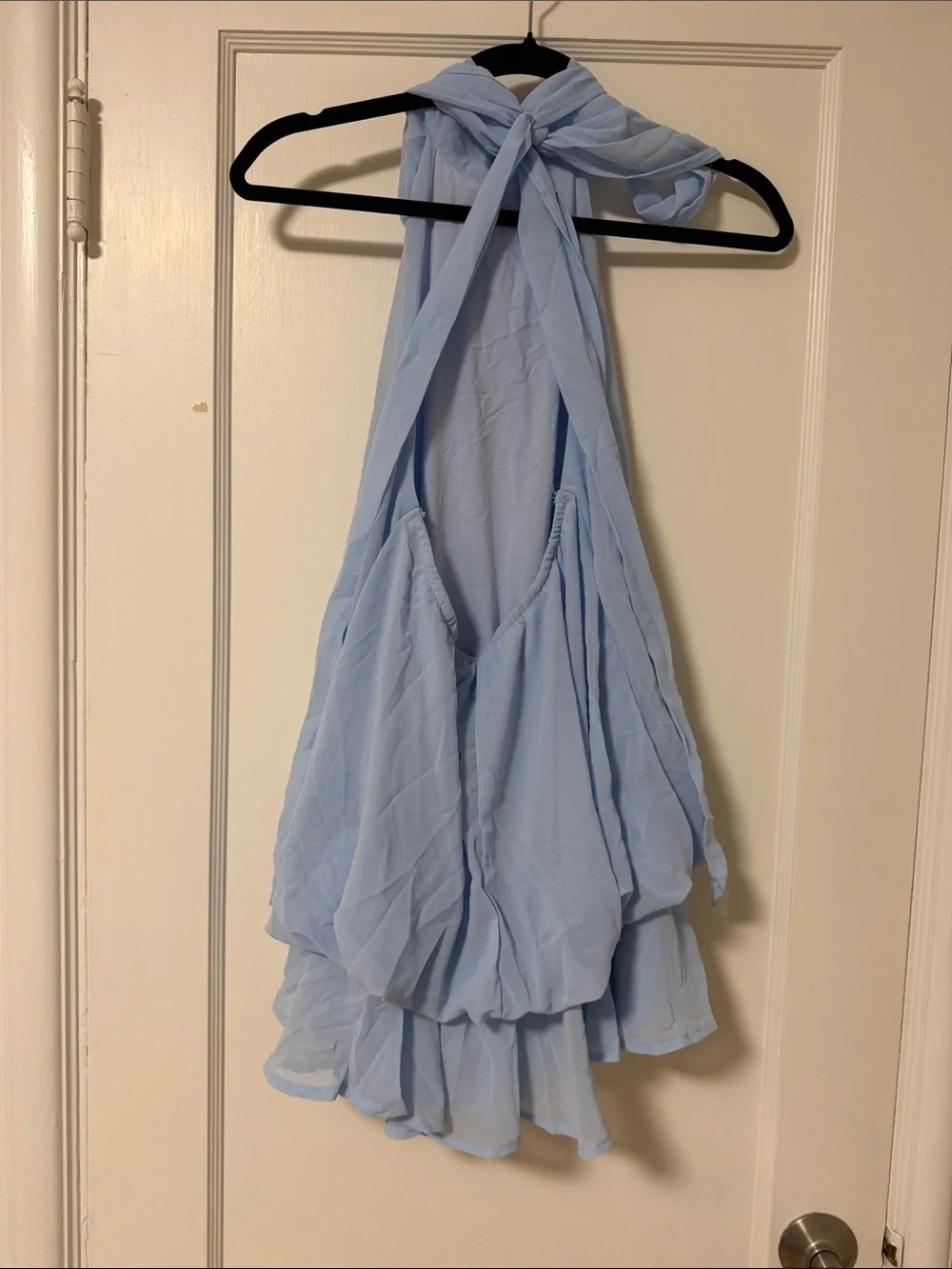 Women’s Light Blue Halter Ruffle Dress